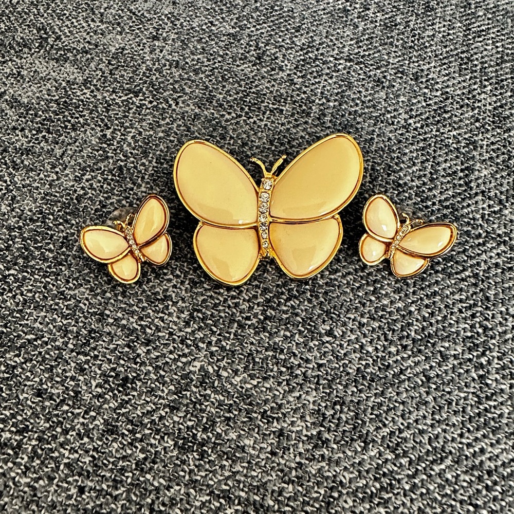 Talbot Cream Butterfly Brooch and Earring Set